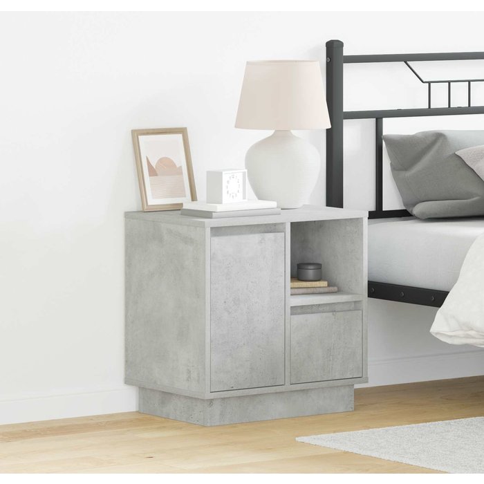 Mesilla de noche con cajón, gris hormigón, 50 x 34,5 x 50 cm.
