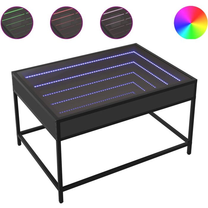 Mesa de centro con infinity led negro 70x50x41 cm