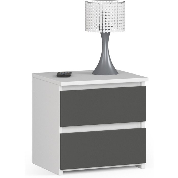 Mesita de noche: 2 cajones, blanco|gris grafito, 40 x 40 x 35 cm