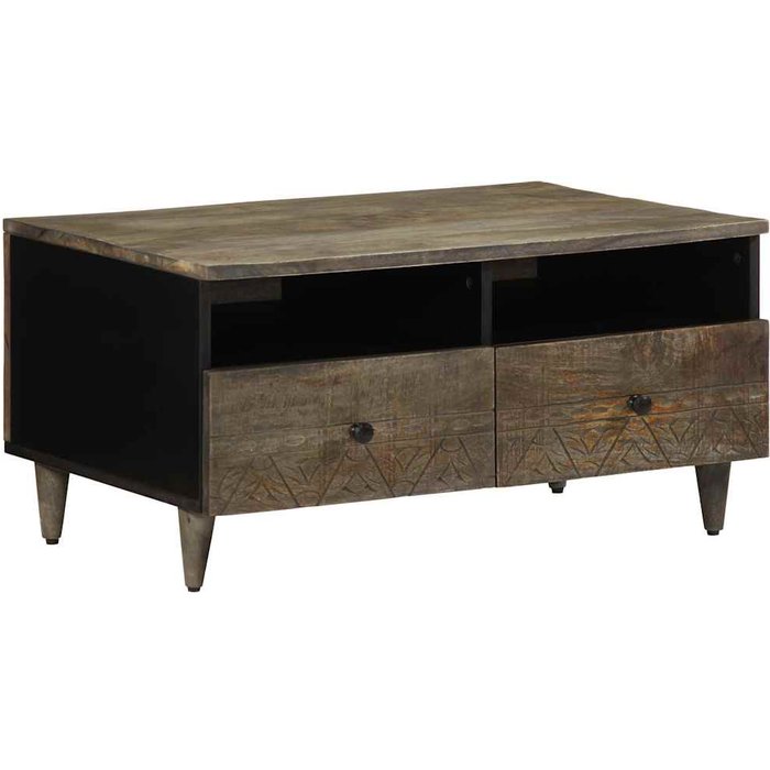 Mesa de centro gris claro de 80x54x40 cm, madera maciza de mango.