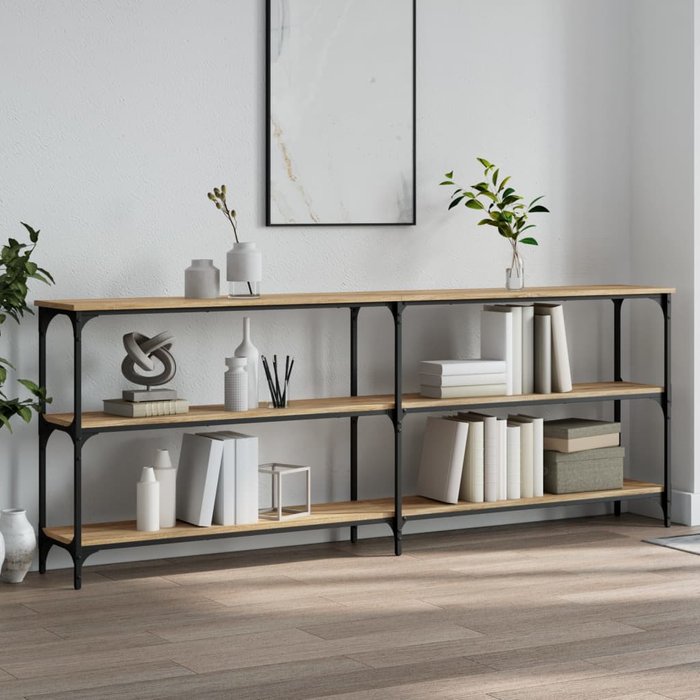 Mesa consola, roble sonoma, 200 x 29 x 75 cm, madera de ingeniería.