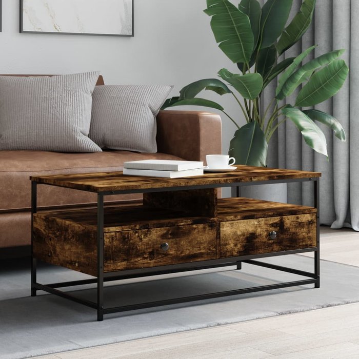 Mesa de centro roble ahumado 100x51x45 cm madera contrachapada