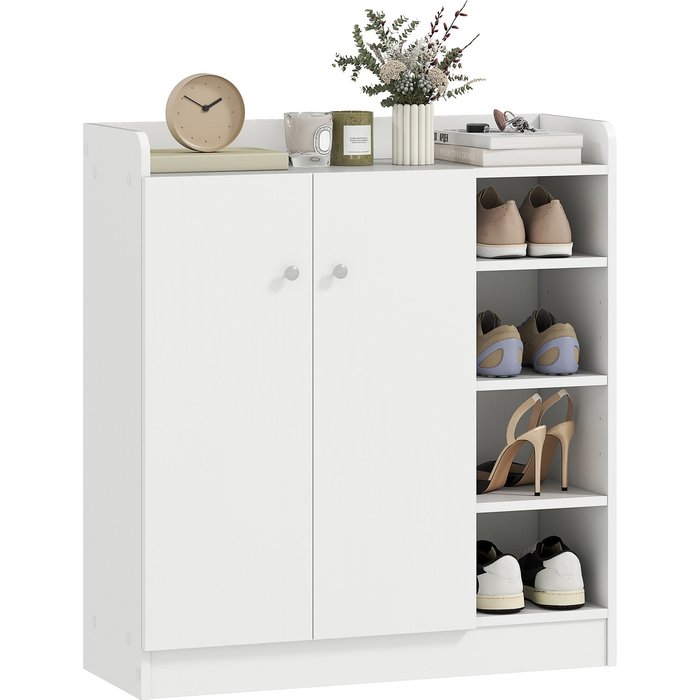 Zapatero armario multiusos 2 puertas 4 estantes ajustables 83x30x90cm blanco