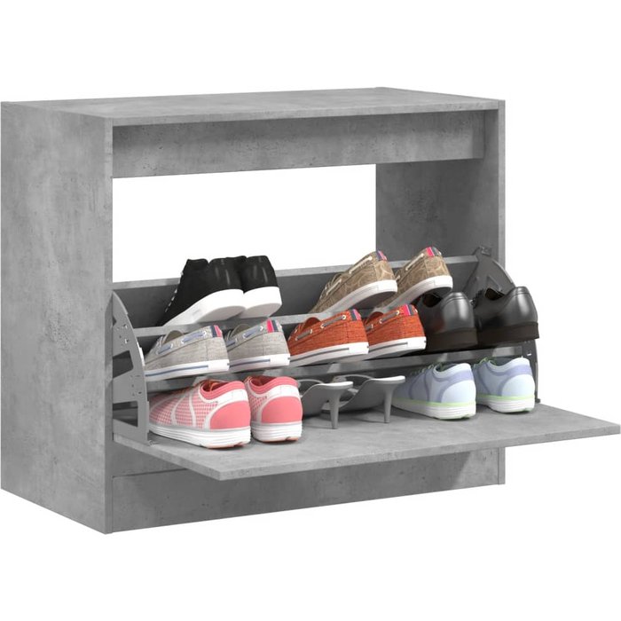 Zapatero gris hormigón de 80x42x69 cm, fabricado en madera de ingeniería.