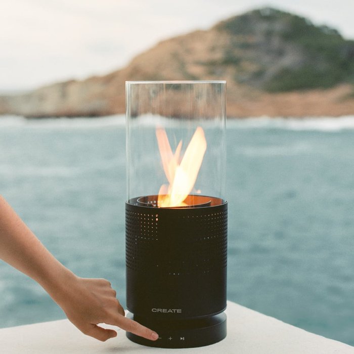 Create - speaker fire - altavoz bluetooth con llama de bioetanol y luz led