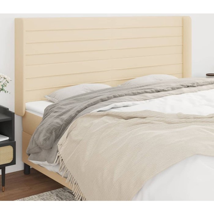 Cabecero con orejas de tela color crema 183x16x118/128 cm