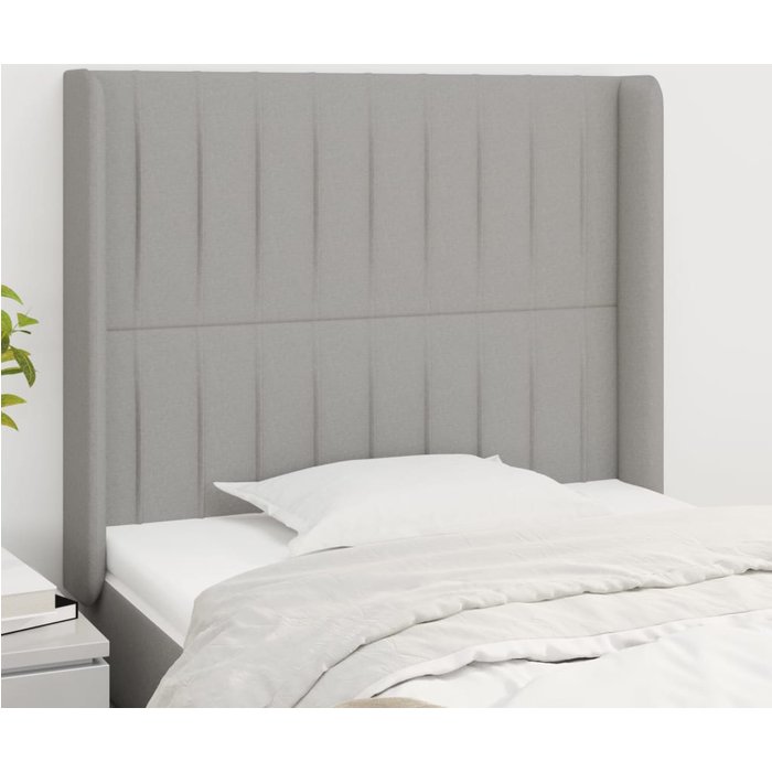 Cabecero con orejas de tela gris claro 103x16x118/128 cm