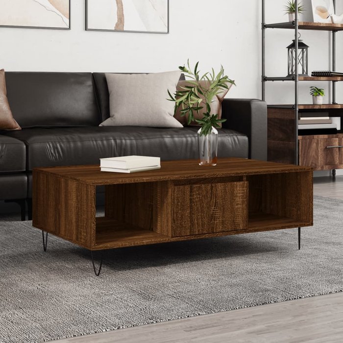 Mesa de centro roble marrón 104x60x35 cm madera contrachapada