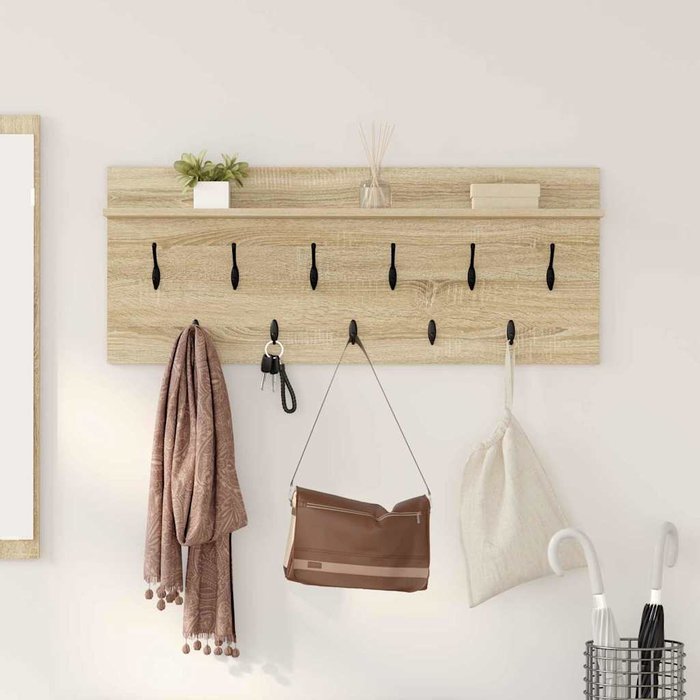 Perchero de pared con estante, roble sonoma, 100 x 40 x 12 cm