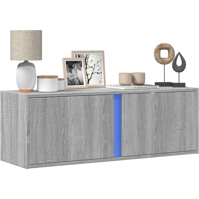 Vidaxl mueble de tv de pared con luces led gris sonoma 100x31x35 cm