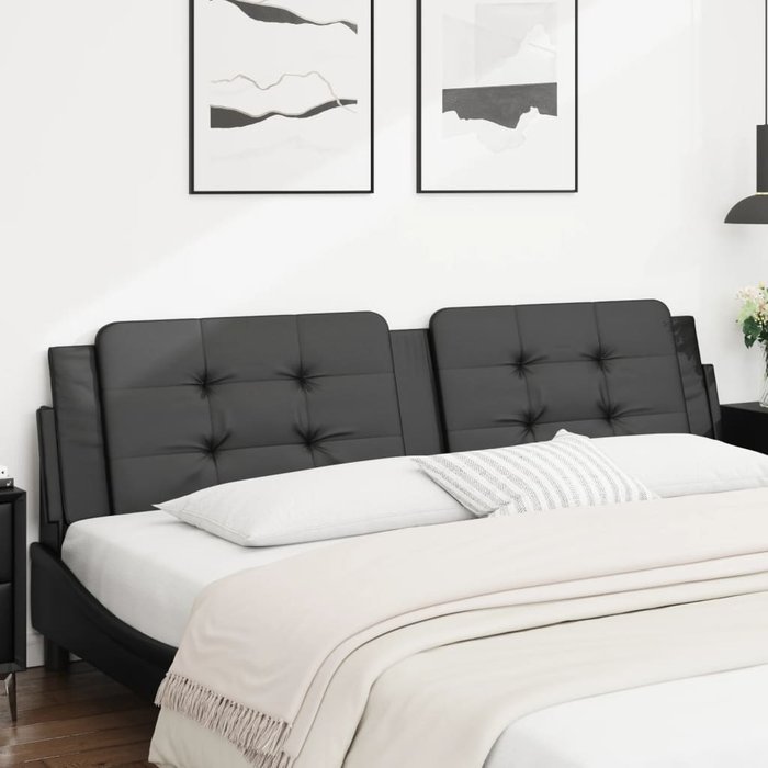 Cabecero de cama acolchado cuero sintético negro 193 cm