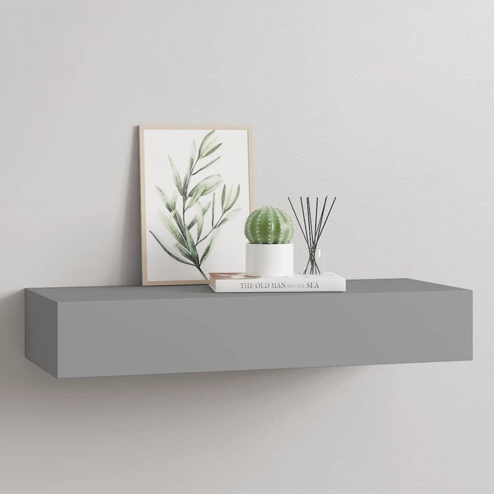 Estantería de pared con cajones, gris, 60x23,5x10 cm, mdf
