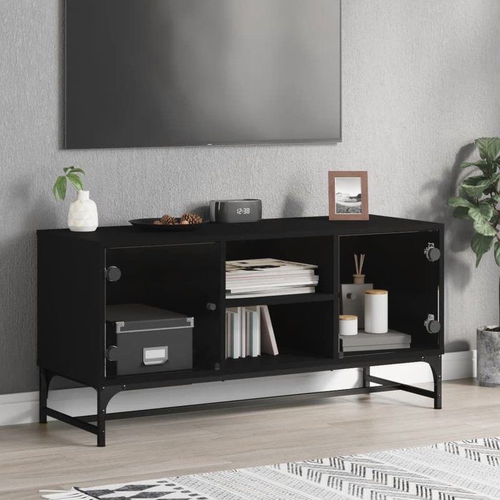 Maison exclusive - mueble de tv con puertas de vidrio negro 102x37x50 cm