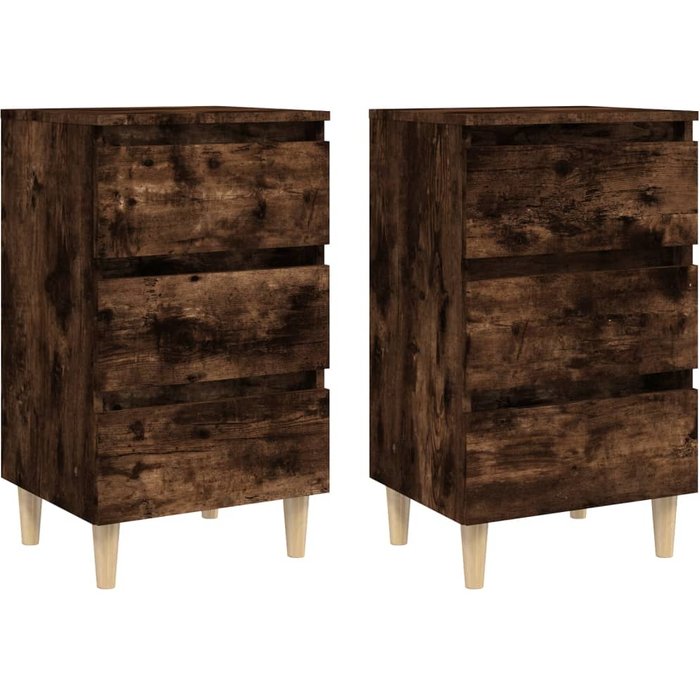 Mesitas de noche y patas de madera 2 uds roble ahumado 40x35x69 cm