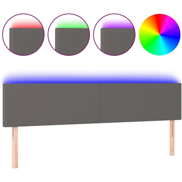 Cabecero cama - mueble cabecero con led cuero sintético gris 180x5x78/88 cm