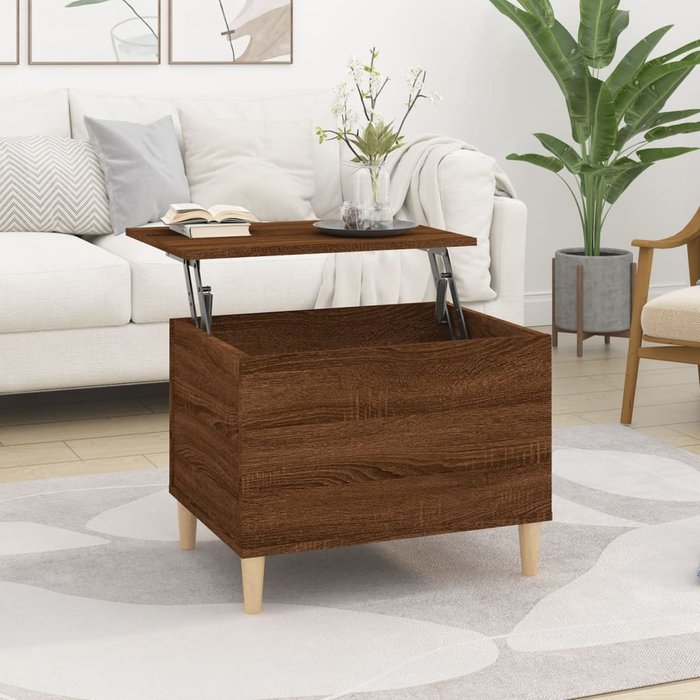 Mesa de centro roble marrón 60x44,5x45 cm madera contrachapada
