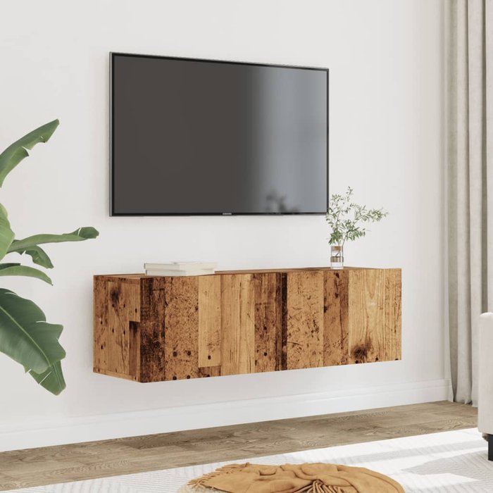 Muebles tv de pared 2 piezas madera vieja 100x30x30 cm