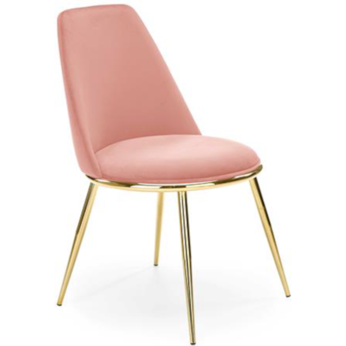 Silla de diseño de metal dorado y terciopelo rosa bram
