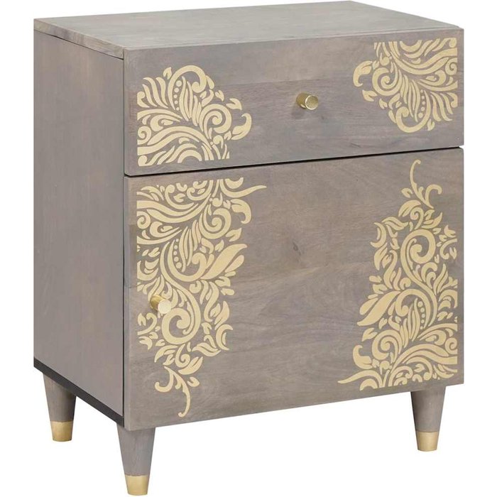 Mesita de noche con puerta y cajón, gris, 50 x 33 x 60 cm