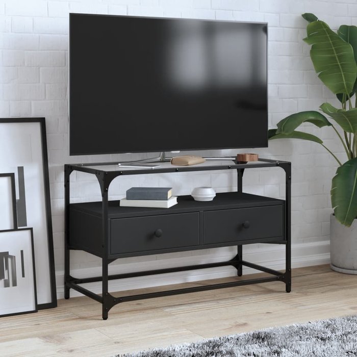 Vidaxl mueble tv cristal y madera ingeniería negro 80x35x51 cm