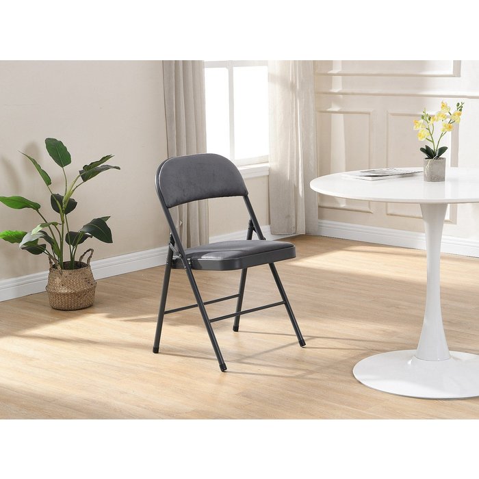 Juego de 2 sillas plegables de terciopelo y metal - gris - ortensia