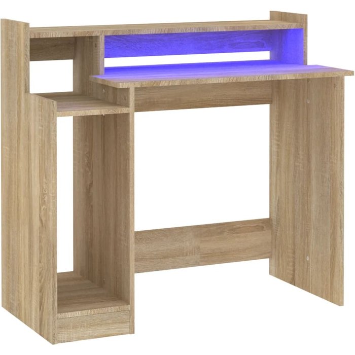 Escritorio con led madera contrachapada roble sonoma 97x45x90cm - comfortxl