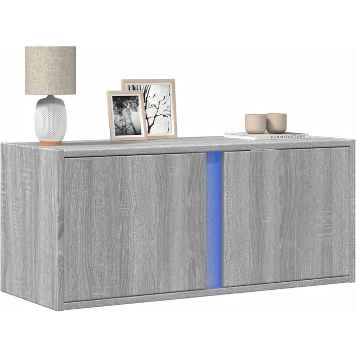Mueble tv de pared con luces led sonoma gris 80x31x35 cm