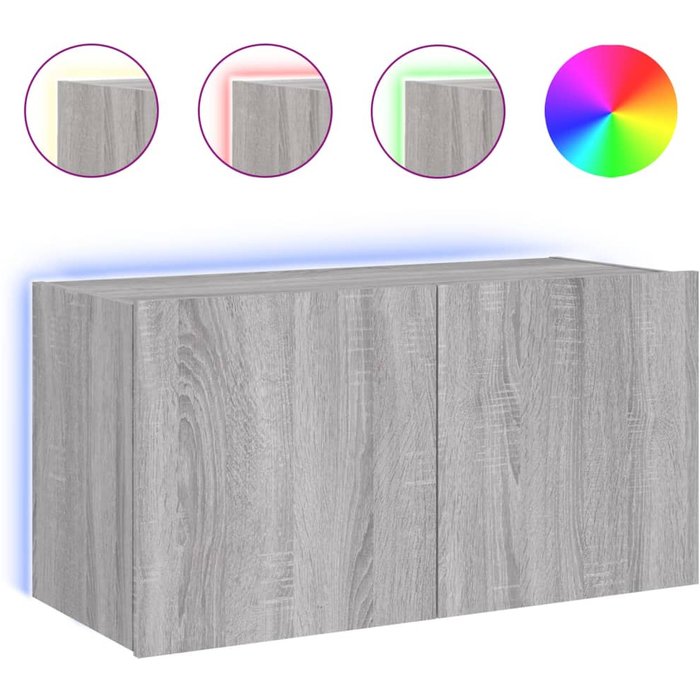 Mueble de tv de pared con iluminación led sonoma gris 80x35x41 cm - comfortxl