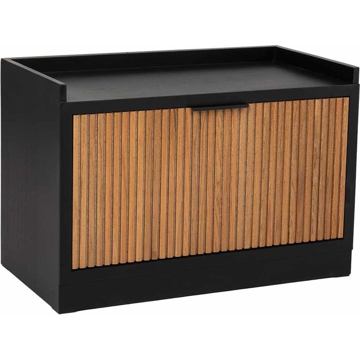 Banqueta zapatero de madera y metal negro 80x38x53