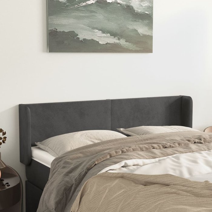Cabecero de terciopelo gris oscuro 147x16x78/88 cm - comfortxl