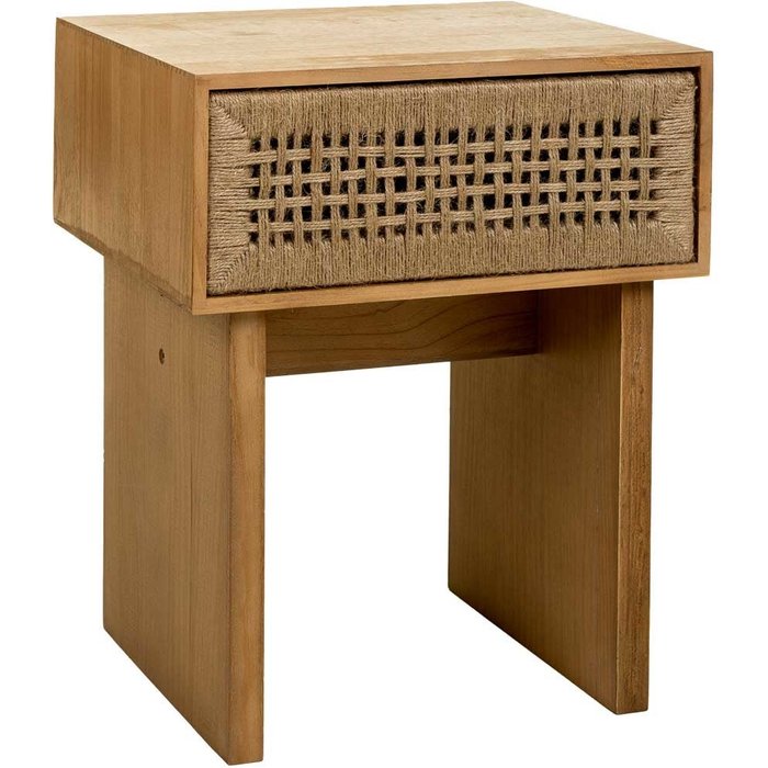 Mesita de noche de madera y cuerda trenzada marrón 45x36x55