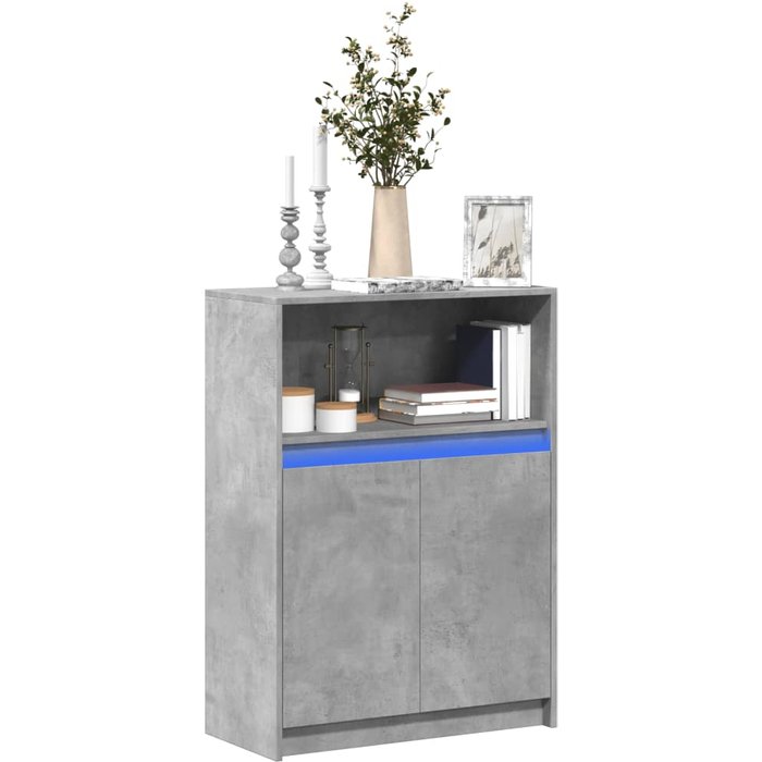 Aparador con led gris cemento 72x34x100 cm madera contrachapada