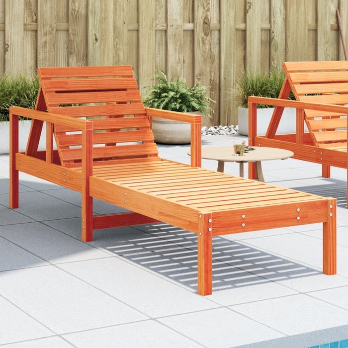 Vidaxl tumbona de madera maciza de pino marrón cera 199,5x62x55 cm