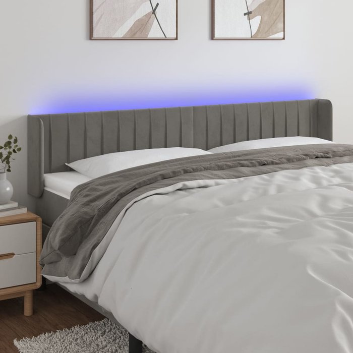 Cabecero con led de terciopelo gris claro 183x16x78/88 cm