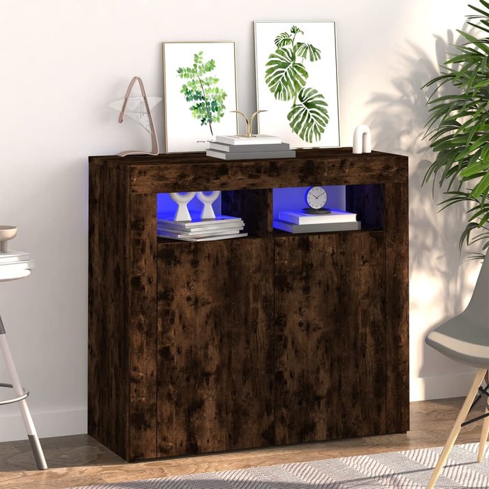 Aparador con luces led roble ahumado 80x35x75 cm