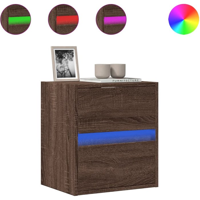 Mueble de tv de pared con iluminación led, roble marrón, 41x31x45 cm - comfortxl