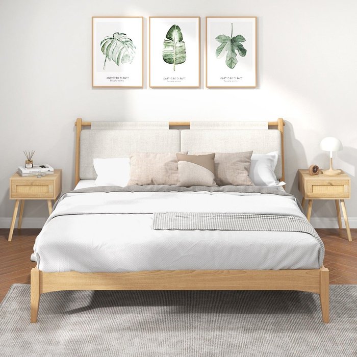 Set 2 mesitas de noche boho ratán sintético 40x40x55cm natural dormitorio salón