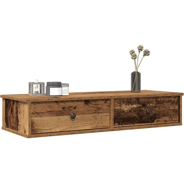 Estantería de pared con cajones, madera reciclada, madera de ingeniería.