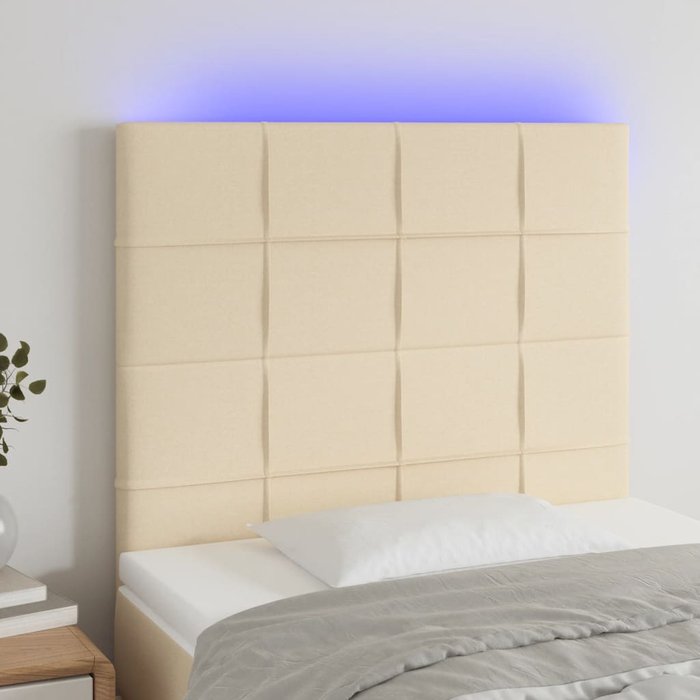 Cabecero con luces led tela crema 90x5x118/128 cm - comfortxl