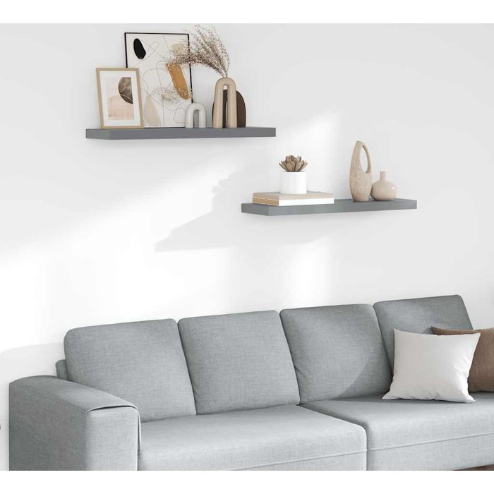 Estantes flotantes de pared, 2 unidades, gris, 80x23,5x3,8 cm, mdf