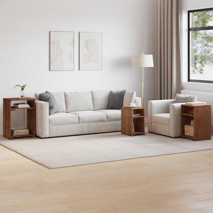 Mesa decorativa con estante 3 pcs marrón madera de caoba sólida vidaxl