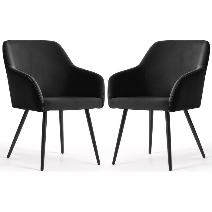 Juego de 2 sillas de terciopelo liso estelle negro patas negras
