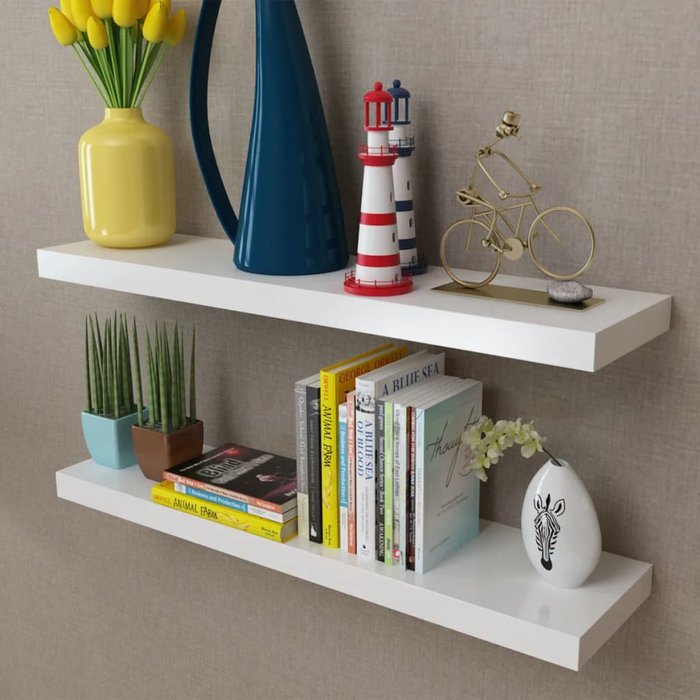 2 estantes de pared de mdf blanco almacenamiento de libros/dvd