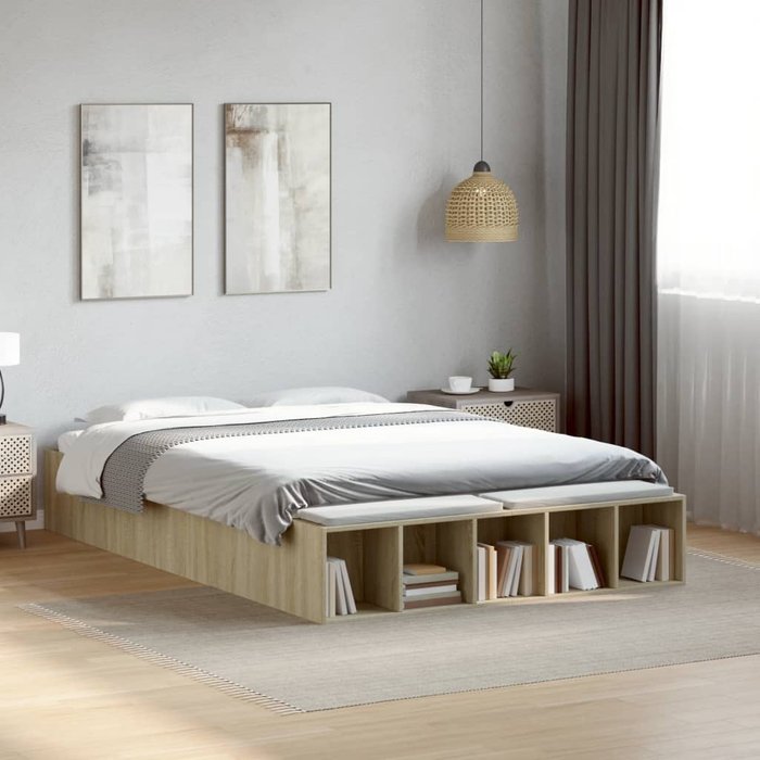 Vidaxl estructura de cama madera de ingeniería roble sonoma 120x190 cm