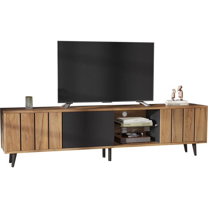Mueble de tv 175x31.5x45cm 3 armarios madera natural negro para 75 pulgadas
