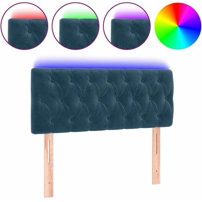 Cabecero cama - mueble cabecero con led de terciopelo azul oscuro 100x7x78/88 cm