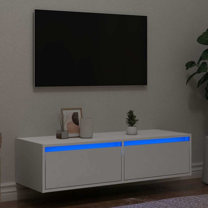 Mueble tv con luces led blancas 100x35,5x25 cm
