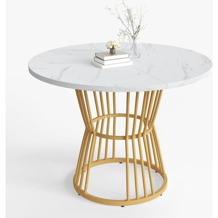 Mesa de comedor estructura metálica mármol moderno blanco/dorado para cocina