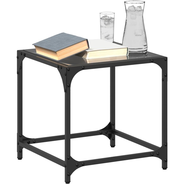 Mesas de centro con tablero de cristal negro, 2 piezas, 40x40x40 cm, acero