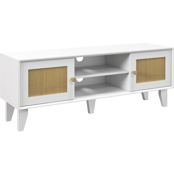 Mueble tv blanco 120cm con puertas mimbre - hasta 55 pulgadas